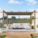 GARVEE 10X13 FT PERGOLA METAL GAZEBO RETRACTABLE CANOPY - WOODGRAIN/GRAY - Like New
