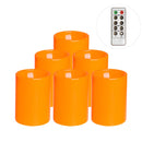 GIVEU FLAMELESS FLICKERING PLASTIC LED CANDLE 6-PACK REMOTE CANDLE 3X4 -ORANGE - Like New