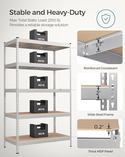 SONGMICS 5-Tier Storage Shelves, 23.6 x 47.2 x 70.9, Silver and Natural Beige - Like New