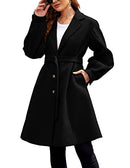 ACEVOG Womens Wool Trench Coat Winter Long Thick Overcoat Shearling Coats Black - Brand New