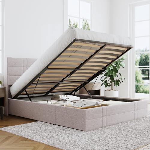 Novilla  N-F12006-F-BR Full Bed Frame with Headboard and Storage - Beige - Like New