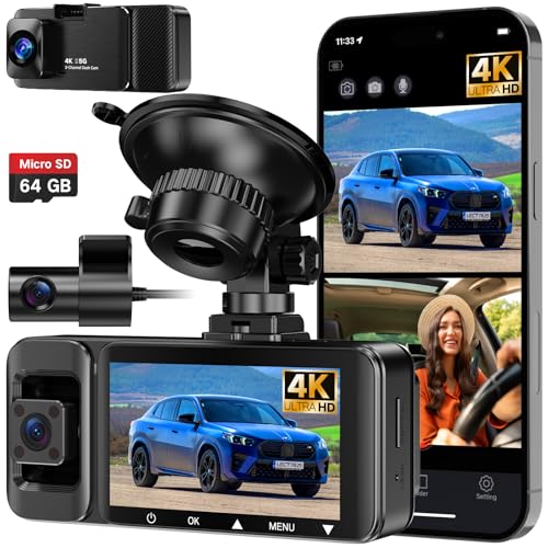LECTRUS 4K DASH CAM FRONT AND REAR INSIDE 3 CHANNEL DASH CAMERA FOR CARS - BLACK - Like New