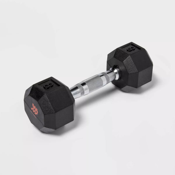 ALL IN MOTION HEX DUMBBELL 8LBS RUBBER COATED CHROME HANDLE ARM WORKOUT - BLACK - Like New