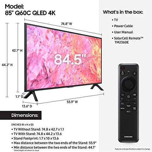 SAMSUNG 85-INCH CLASS QLED 4K Q60C SERIES QUANTUM HDR DUAL LED QN85Q60CAF-Black - Like New
