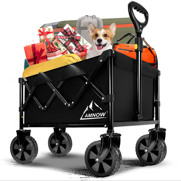 AMNOW COLLAPSIBLE CART WITH WHEELS FOLDABLE FOLDING FOLDING WAGONS CARTS - BLACK - Like New