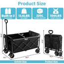 EXOVYN COLLAPSIBLE WAGON CART - FOLDING UTILITY 500LBS HEAVY DUTY (BLACK, 220L) - Like New