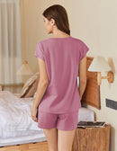 Ekouaer Cotton Pajamas for Women Set 2 Piece Cap Sleeve Pjs Shorts - Old Rose - Like New