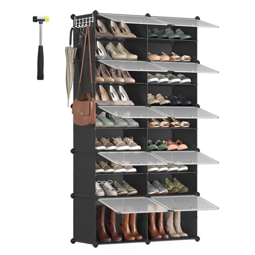SONGMICS INTERLOCKING SHOE RACK PLASTIC STORAGE CABINET 10-SLOT MODULAR - BLACK - Like New