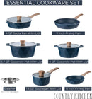 Country Kitchen Nonstick Induction Cookware Sets - 11 Piece - YCASPF7 - Navy - Like New