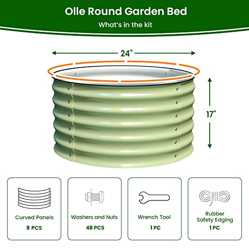 OLLE TWIN ROUND METAL GARDEN BEDS VEGETABLES 17" TALL 24" X 17" -SAGE GREEN - Brand New