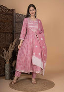 Meera Fab Women's Cotton Printed Anarkali Kurta With Palazzo & Dupatta Set X-Lg - Brand New