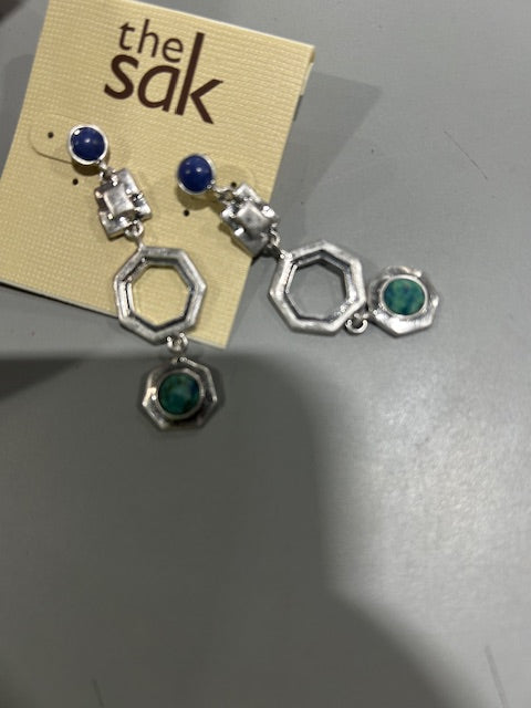 THE SAK STONE AND METAL LINEAR EARRINGS - SILVER/BLUE - Like New