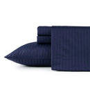 BIBB HOME 1500 COUNT DAMASK STRIPE 4 PIECE SHEET QUEEN SET - NAVY - Brand New