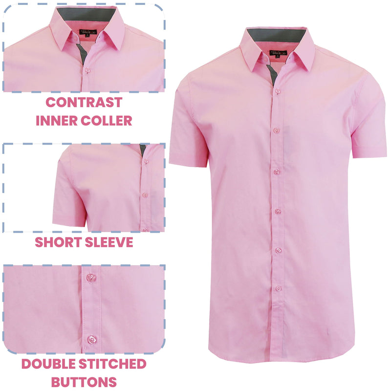 GALAXY BY HARVIC MENS SLIM FIT SHORT SLEEVE BUTTON UP SHIRT - SIZE: MEN S - PINK - Brand New