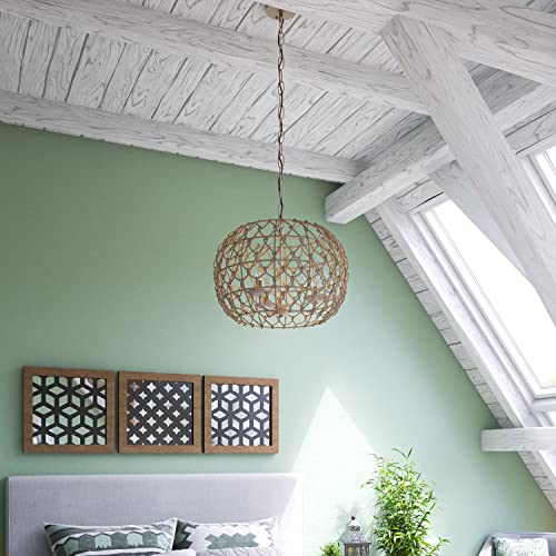 Kenroy Home 92072TN Torus Rustic Woven Pendant Light Fixture, Tan - Like New