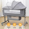 UIUWOO BEDSIDE CRIB, 3 IN 1 BASSINET BABY CRADLE ADJUSTABLE HEIGHT - GRAY - Like New