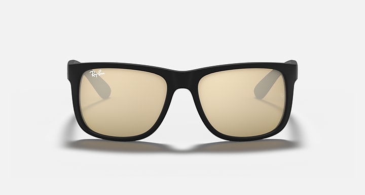 RAY-BAN RB4165 JUSTIN SUNGLASSES, 54MM - MATTE RUBBER BLACK/GOLD MIRROR - Like New