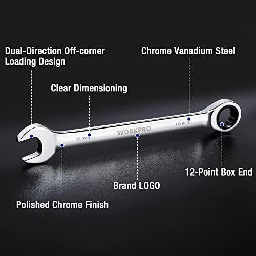 WORKPRO 7-PIECE RATCHETING COMBINATION WRENCH SET 72 TEETH CR-V METRIC 8MM-17MM - Like New