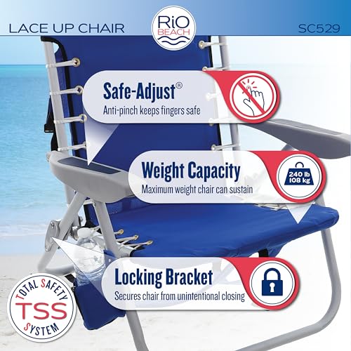Rio Brands 4-Position Backpack Lace-Up Suspension Folding Beach Chair - Like New