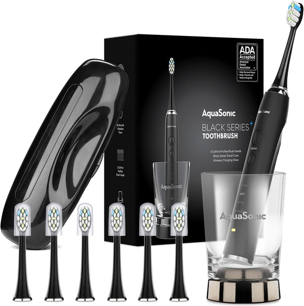 Aquasonic Black Series+ Ultra Whitening 40,000 VPM RechargeableToothbrush BLACK Like New