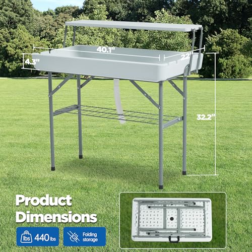 Real Relax Two-Tier Portable Cooler Table Fill and Chill Desk Beverage White - Like New