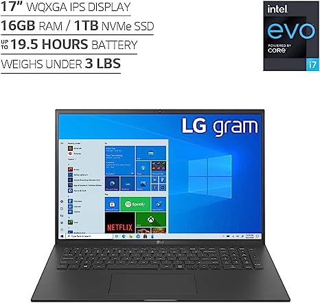 LG Gram 17" WQXGA I7-1165G7 16GB 1TB SSD 17Z90P-K.AAB8U1 - Black - Like New