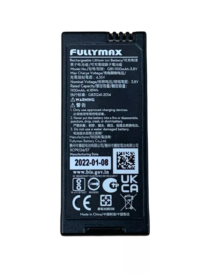 FULLYMAX RECHARGEABLE LITHIUM ION BATTERY 1100MAH, 3.8V - BLACK - Like New