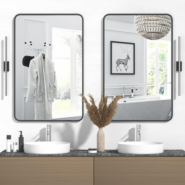 2 Pack Bathroom Mirror Wall Rounded Rectangle 24" x 36" 115103B-2P - Black - Like New