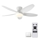 AYSEMO 42" Low Profile Flush Mount Ceiling Fan with Lights & Remote - White - Like New