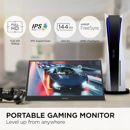 VIEWSONIC VX1654 16 INCH 1080P IPS PORTABLE GAMING MONITOR 144HZ - BLACK - Like New
