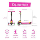 CHILLAFISH SCOTTI GLOW 3-WHEEL LEAN-TO-STEER SCOOTER WITH LIGHT-UP WHEELS - PINK - Like New