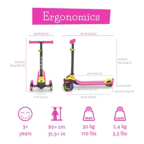 CHILLAFISH SCOTTI GLOW 3-WHEEL LEAN-TO-STEER SCOOTER WITH LIGHT-UP WHEELS - PINK - Like New