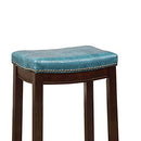 Linon Claridge Backless Counter Stool Blue Faux Leather Wood Frame Brown - Brand New
