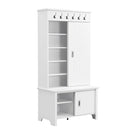 SPOFLYINN MODERN HALL TREE WITH SLIDING DOORS STORAGE CABINET WITH BENCH - WHITE - Like New