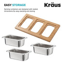 Kraus Kore Serving Board Set with Square Stainless Steel Bowls (x3) - Brand New