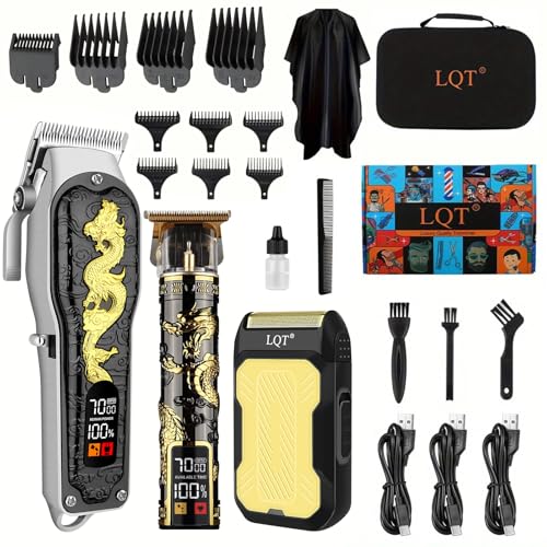 LQT HAIR CLIPPERS 3-PIECE MEN'S PROFESSIONAL CORDLESS HAIRCUTTING - GOLD/BLACK - Like New
