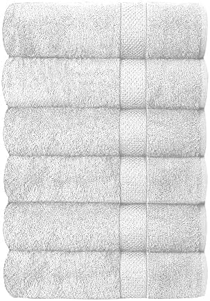SIMPLE ELEGANCE 6-PACK PLUSH BATH TOWEL SET (27X52 INCH) - WHITE - Brand New