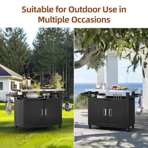 NUUK OUTDOOR GRILL CART STORAGE CABINET KITCHEN ISLAND PREP TABLE MC810A - BLACK - Like New
