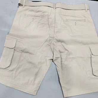 BLU ROCK MEN'S SLIM FIT STRETCH BELTED CARGO SHORTS - SIZE: MEN 38 - STONE - Brand New