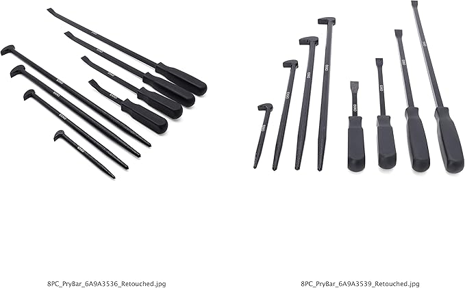 EXXO 8pcs Pry Bar 8, 12, 18, 25" Handle Prybars 6, 12, 16, 20" Rolling Pry Bars - Brand New