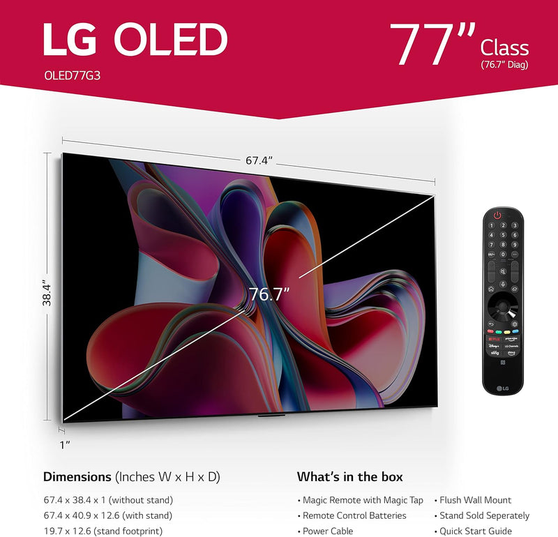 LG G3 77" OLED evo 4K Smart Flat Screen TV, Remote, Alexa, OLED77G3PUA - Black - Like New