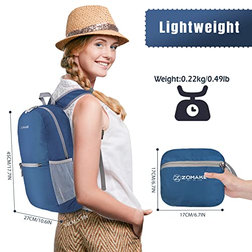 ZOMAKE ULTRA LIGHTWEIGHT HIKING BACKPACK 20L PACKABLE SMALL BACKPACK - NAVY BLUE - Like New