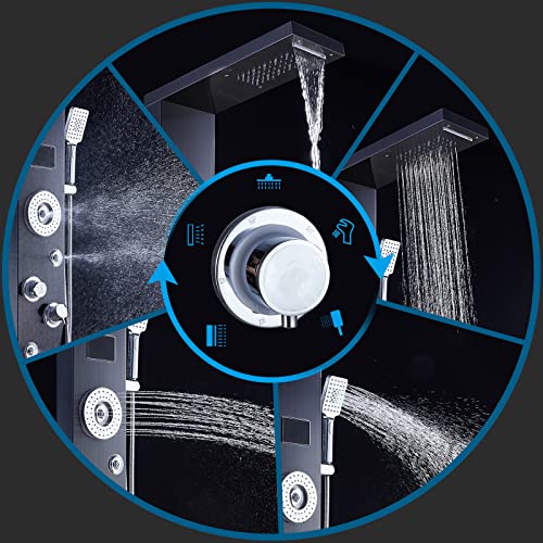 ELLO&ALLO 5-FUNCTION LED RAINFALL WATERFALL WATER MASSAGE - BRUSHED BLACK - Like New