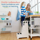 ECR4Kids Reach-Up Step Stool with Handles, Kids Furniture, White Wash - Like New