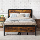 GARVEE 14" QUEEN METAL PLATFORM BED FRAME WOODEN HEADBOARD - VINTAGE BROWN - Like New