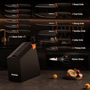 ASTERCOOK KITCHEN KNIFE SET WITH BUILT-IN SHARPENER, 15 PIECE, BLACK/ORANGE - Like New