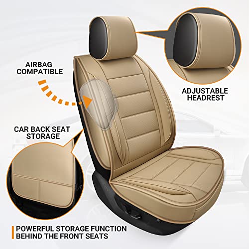 Universal Faux Leather Car Seat Covers Front Pair MARVLOSV, Anti-Slip, Beige - Like New