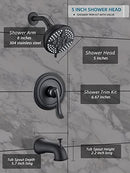 ELLO&ALLO MATTE BLACK SHOWER FAUCET TUB SPOUT SINGLE HANDLE COMBO SET - BLACK - Like New