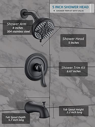 ELLO&ALLO MATTE BLACK SHOWER FAUCET TUB SPOUT SINGLE HANDLE COMBO SET - BLACK - Like New