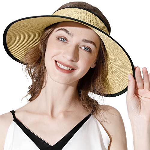 Livingston Sun Visors for Women UV Protection Roll Up Wide Brim Packable - Brand New